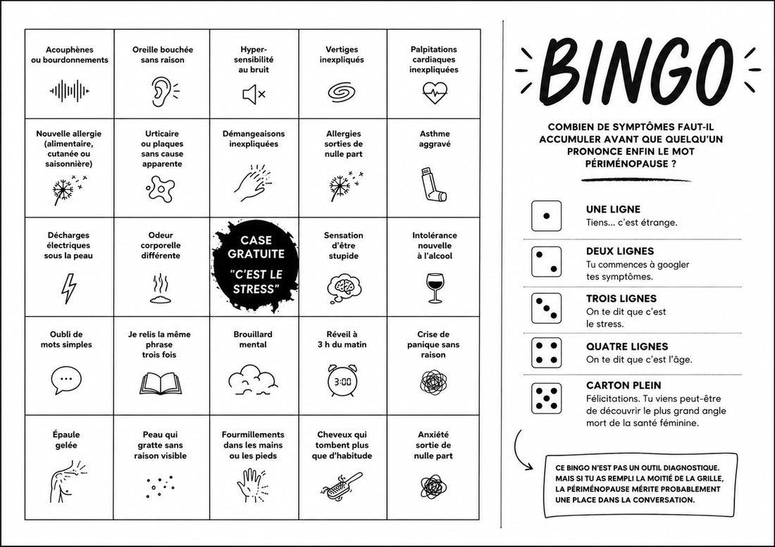 Carte de bingo des symptômes de la périménopause