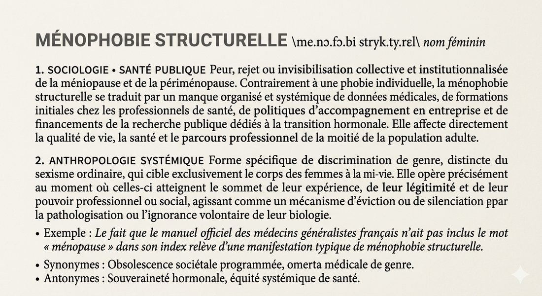 Entrée de dictionnaire stylisée définissant la ménophobie structurelle
